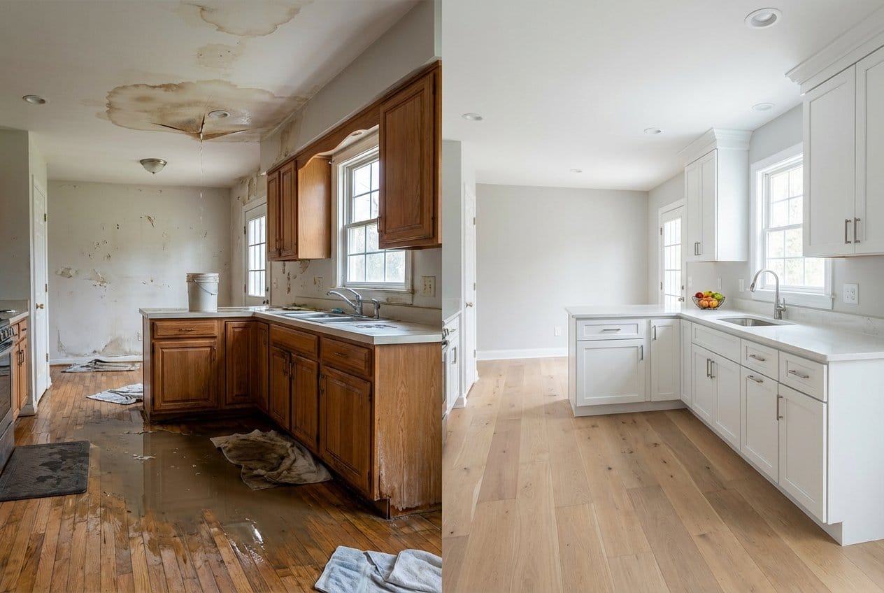 Sewage Backup Cleanup restoration โ home kitchen of two-story residence in Franklin Lakes, NJ