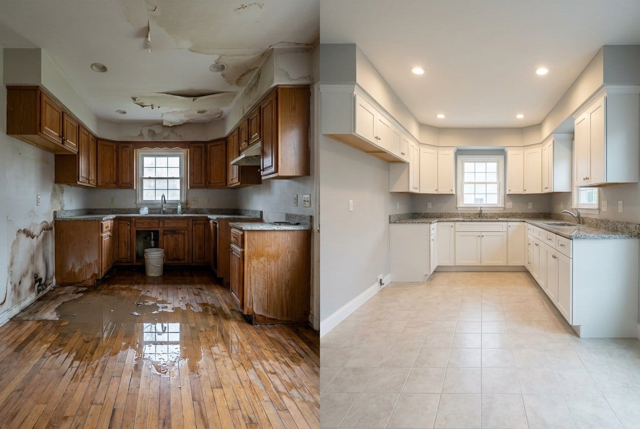 Mold Prevention After Water Damage restoration β home kitchen of bi-level home in Franklin Lakes, NJ