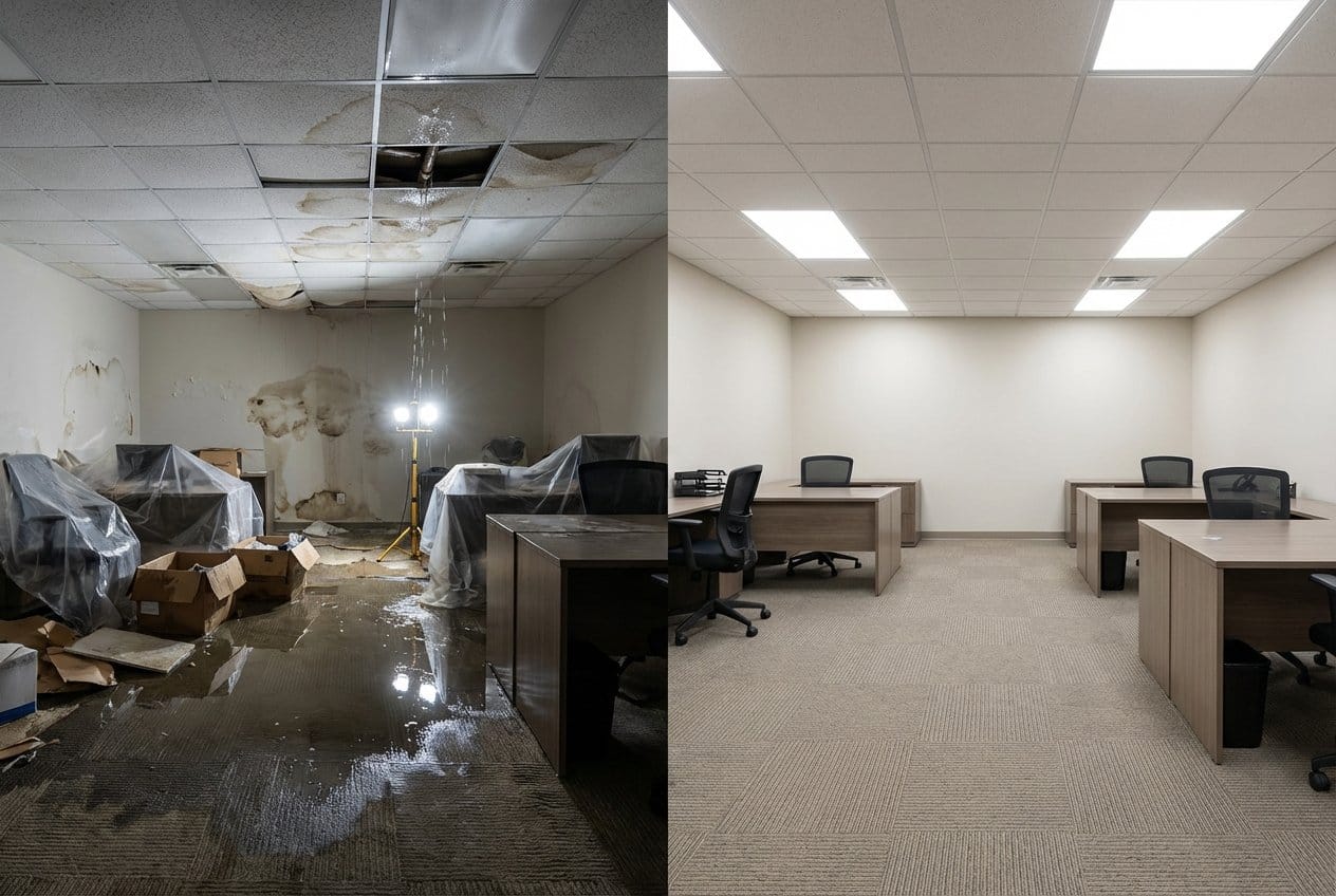 Franklin Lakes Water Damage Restoration commercial office space restoration before and after in Franklin Lakes
