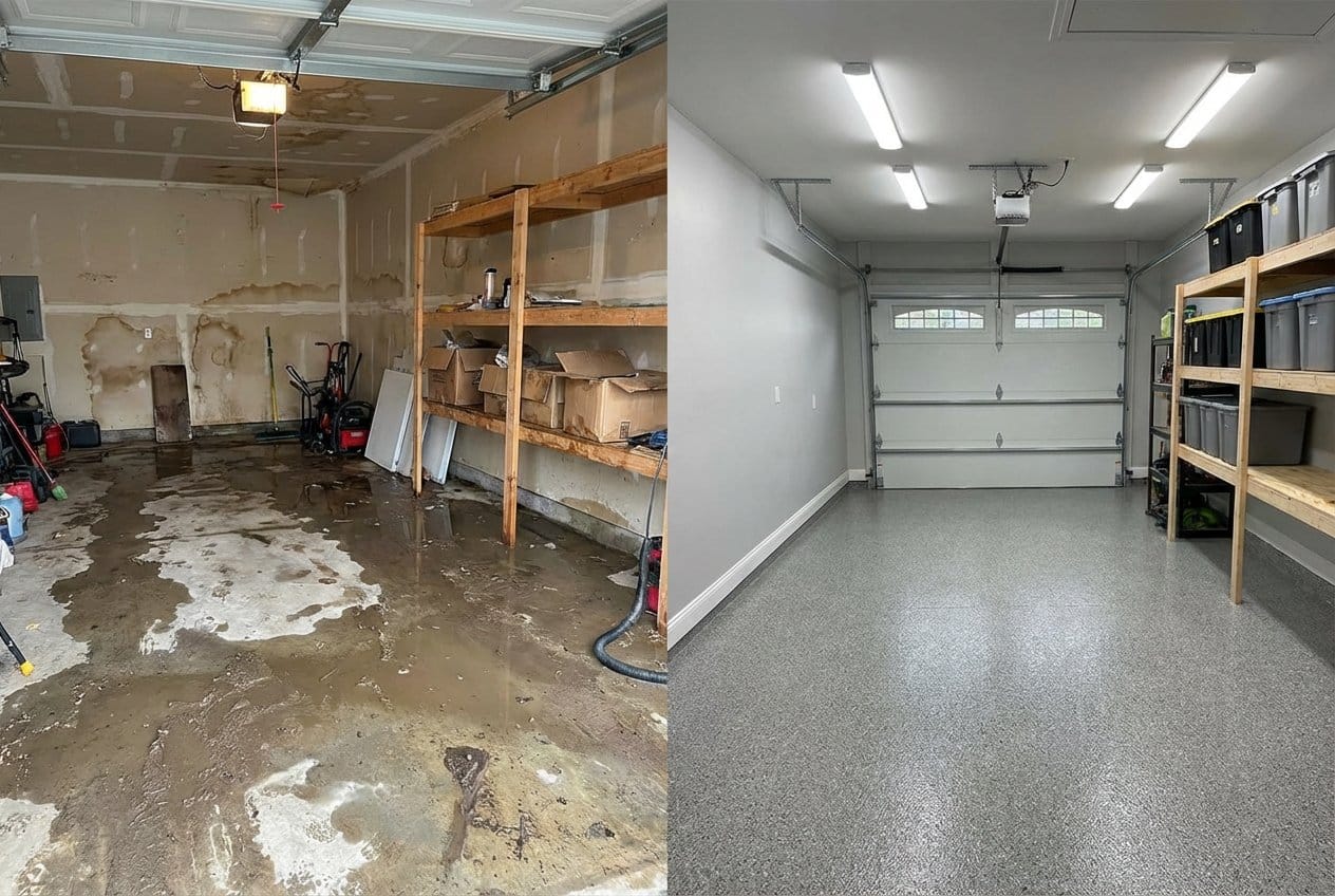 Franklin Lakes Water Damage Restoration garage restoration before and after in Franklin Lakes